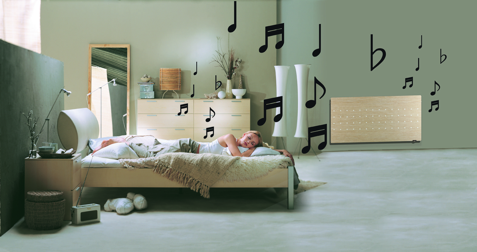 Persona durmiendo con musica y despertando suavemente