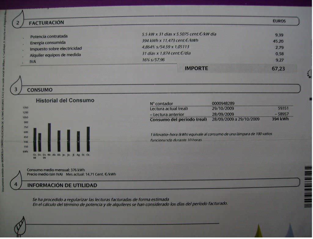 Recibo de Luz o Factura de la luz de un cliente