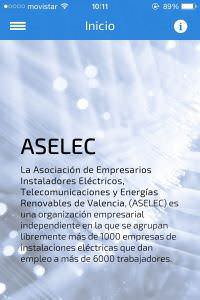 Página de inicio de la nueva app para móviles diseñada por Aselec