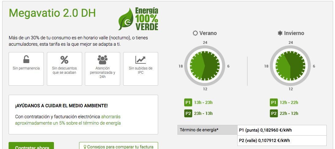 Tarifa 2.0 DH con discriminación horaria Fenie Energia