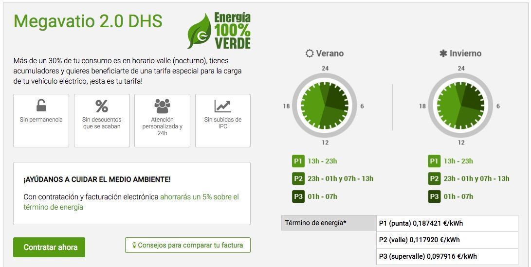 Tarifa 20 DHS para Vehículo Eléctrico Fenie Energia