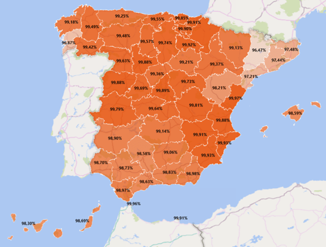 Mapa de estado del cambio de contadores inteligentes en España 2019