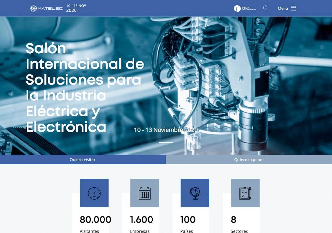 La página web de Matelec para la edición 2020 que se ha focalizado en mejorar el acceso a los expositores