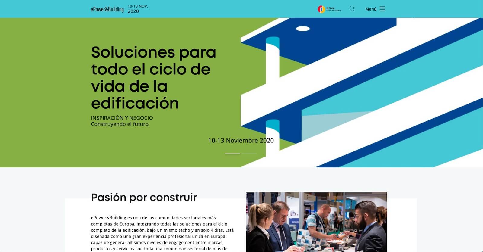 Una captura de pantalla de la renovada web de ePower&Building de cara a la edición del 2020