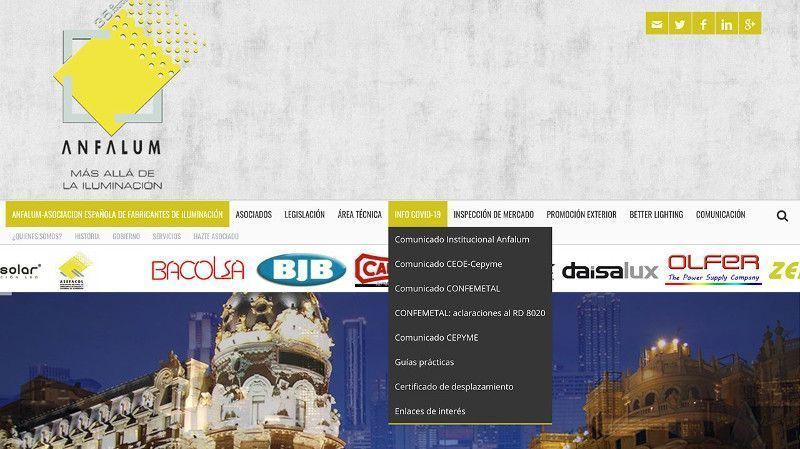 Anfalum incorpora un espacio en su web para informar a la industria de la iluminación sobre el COVID - 19