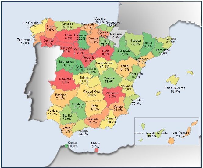 Porcentaje de población de la muestra estudiada por provincia o Ciudad Autónoma. con bonificación sobre el IBI