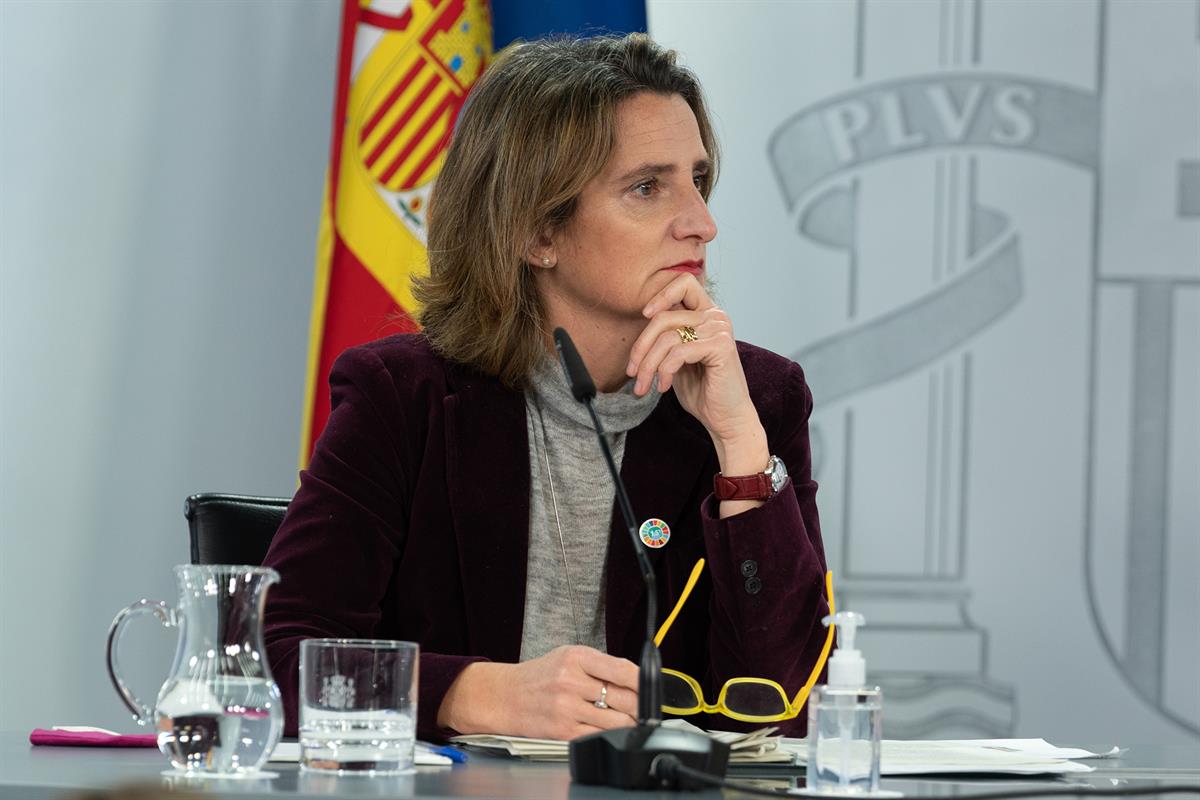 Teresa Ribera, durante su comparecencia en la rueda de prensa