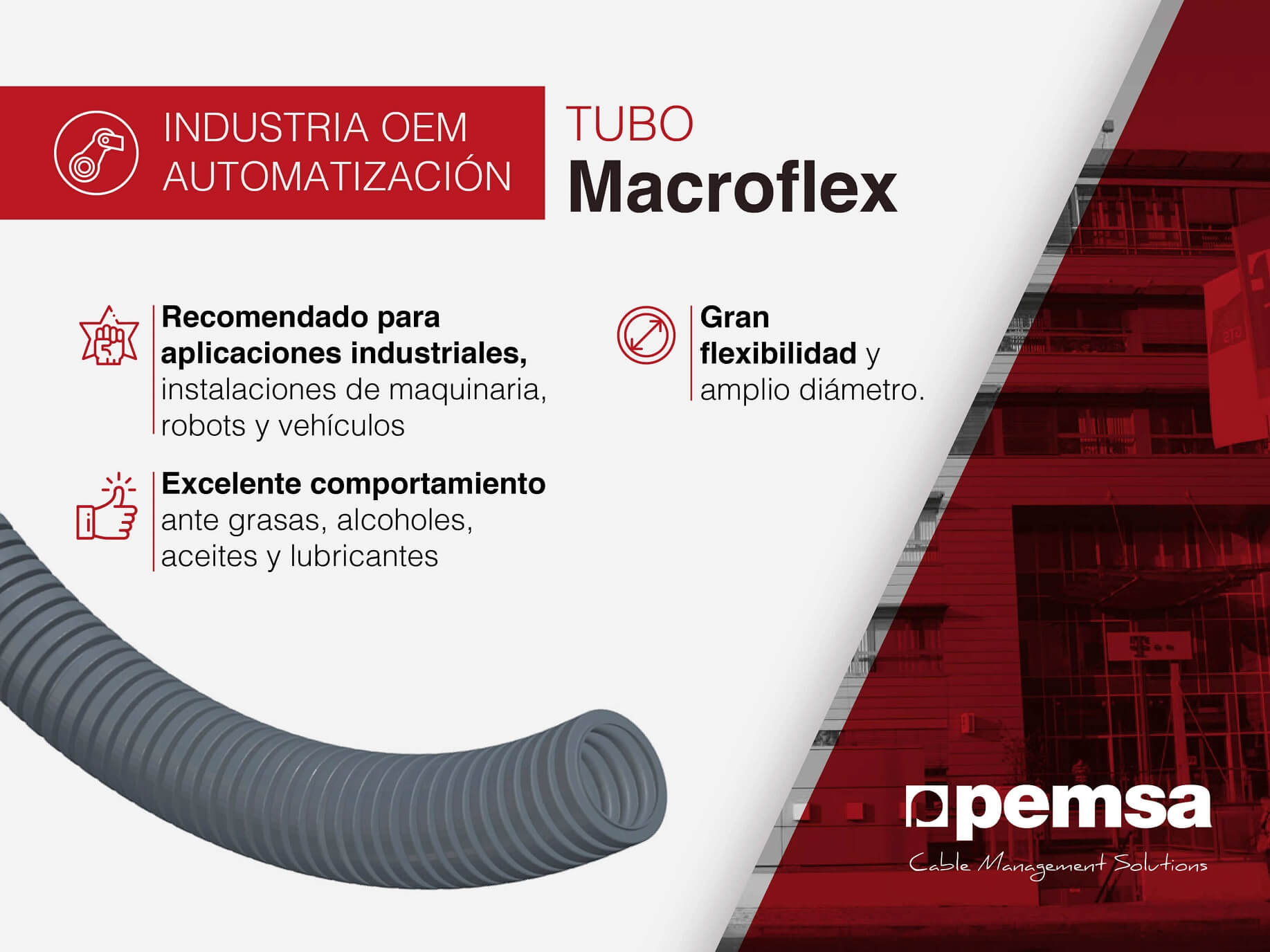 Pemsa presenta su tubo Macroflex, solución idónea para cables de grandes diámetros