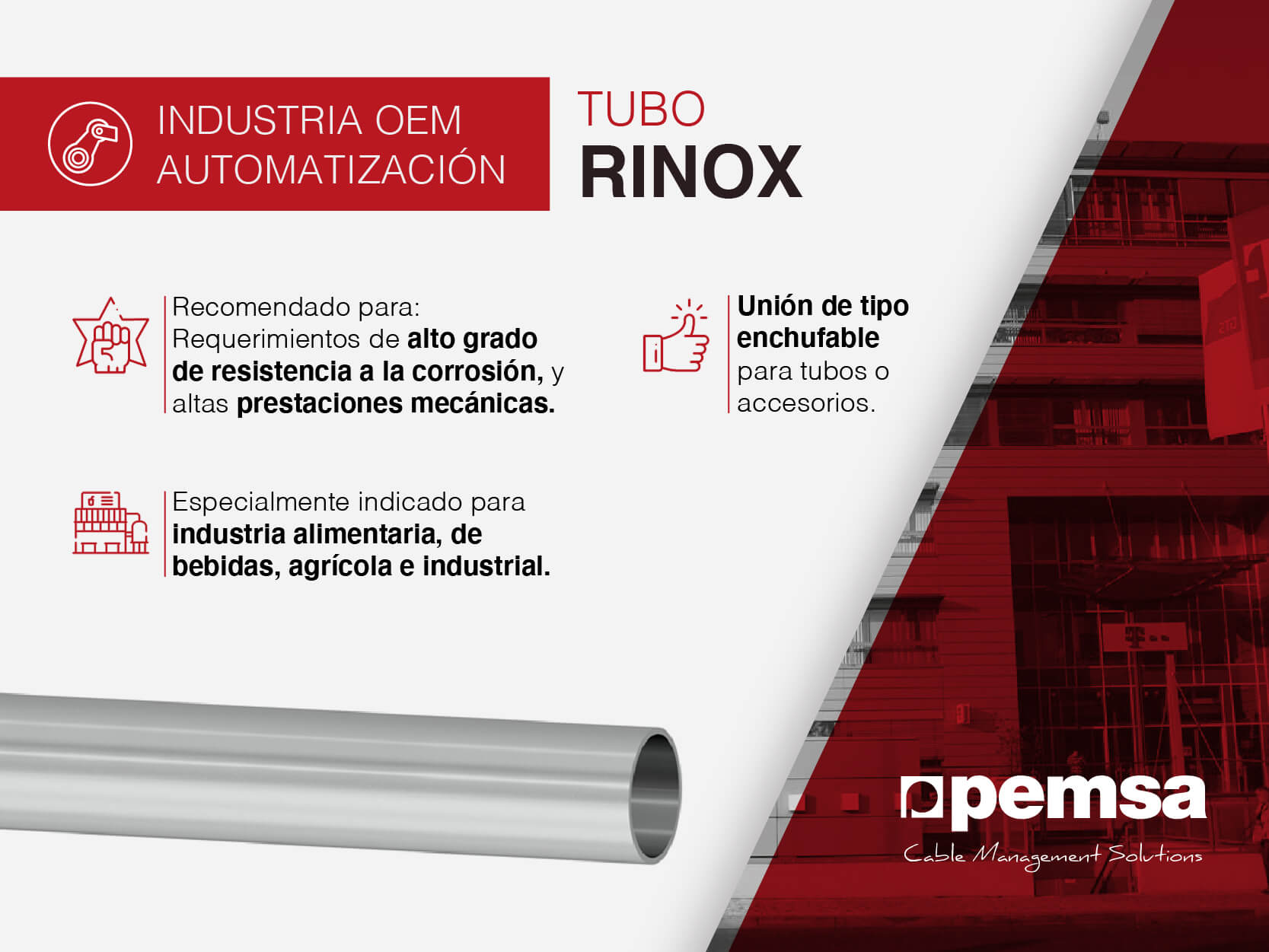 Pemsa presenta su nuevo tubo Rinox para plantas industriales del sector alimentario