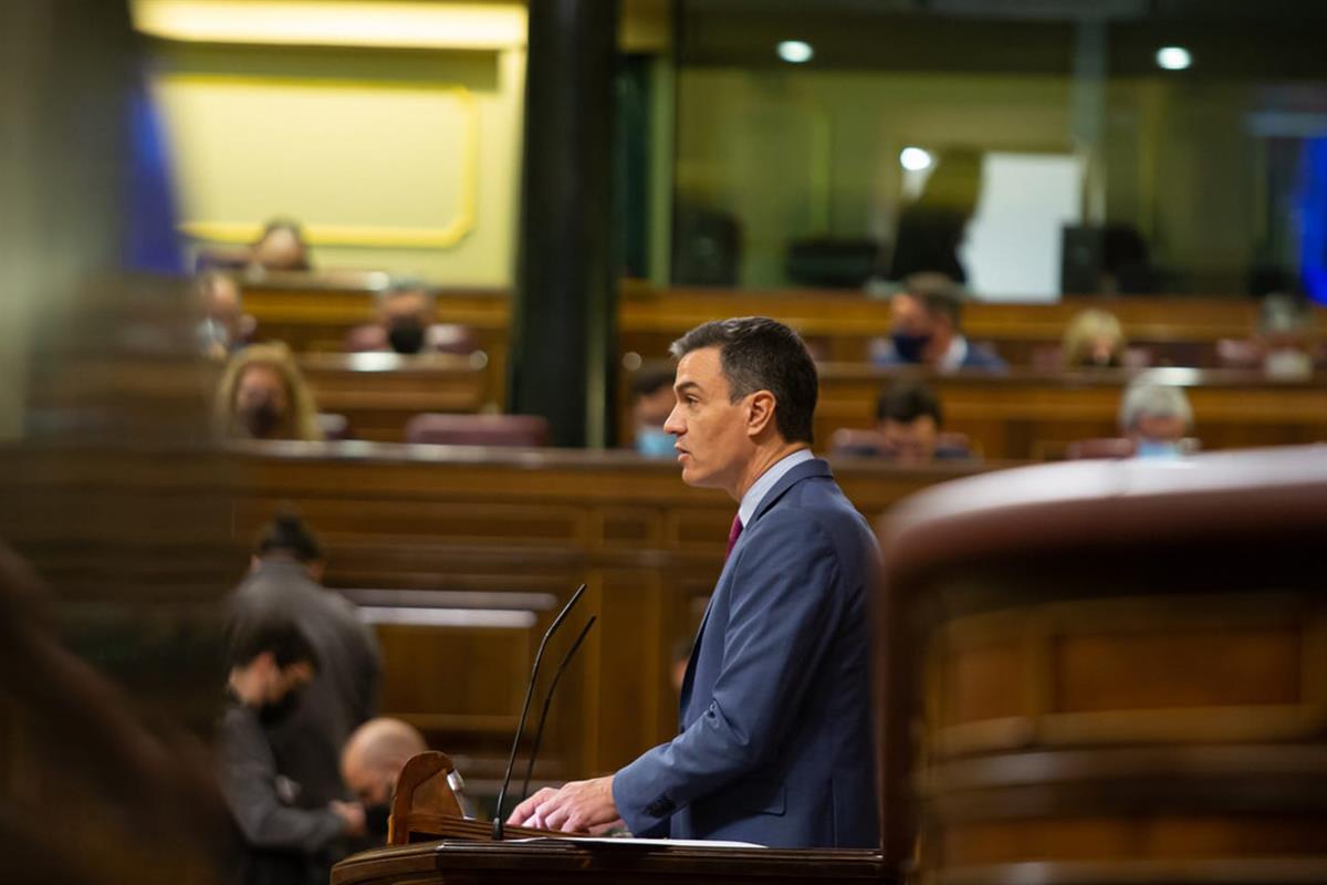 Pedro Sánchez, durante su comparecencia en el Congreso de los Diputados