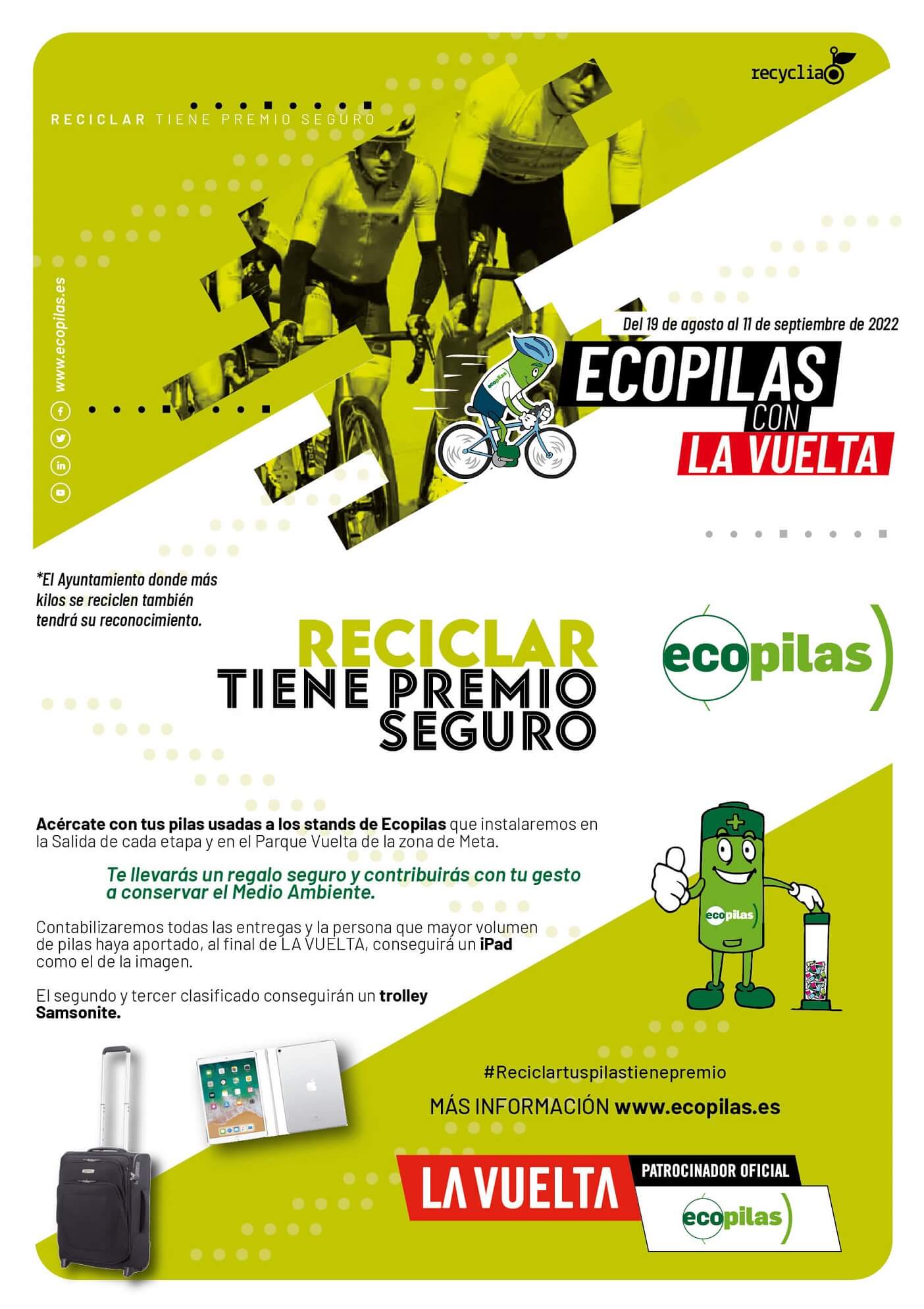 Ecopilas prevé superar 2 toneladas de pilas recogidas en la Vuelta a España y el Descenso del Sella