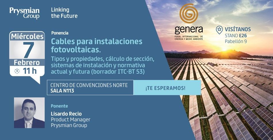 Formación específica sobre cables para instalaciones fotovoltaicas, con Prysmian, en Genera 2024