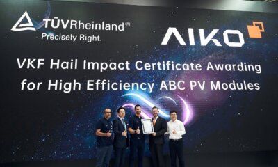 Los módulos ABC de alta eficiencia de Aiko, logran la Certificación Swiss Hail VKF, de TÜV Rheinland