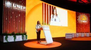 Beatriz Corredor, presidenta de Redeia, durante su intervención
