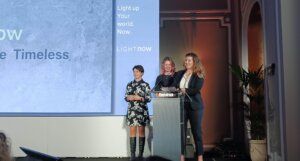 Amelie Zegmout, directora general de Legrand Group España, junto a Valeria Stevenazzi y Milka Eskola 