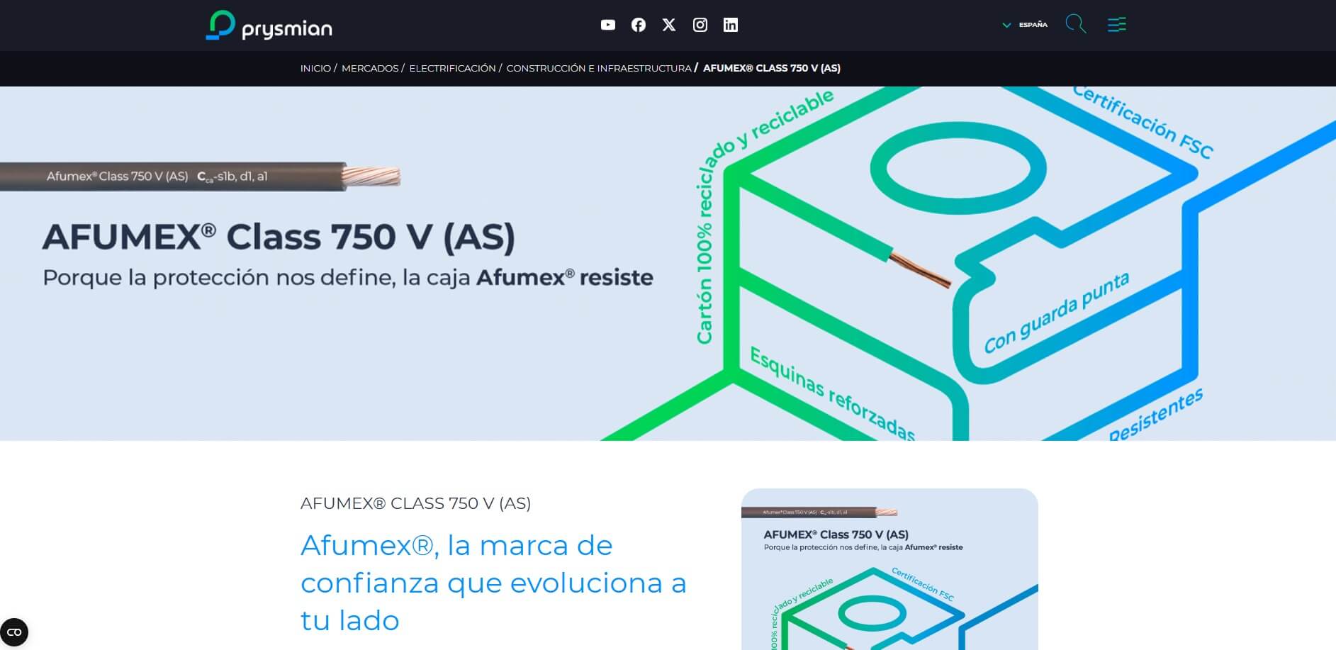 Prysmian adopta un diseño más eficiente y sostenible para Afumex® Class y Exzhellent® Class 750 V (AS)
